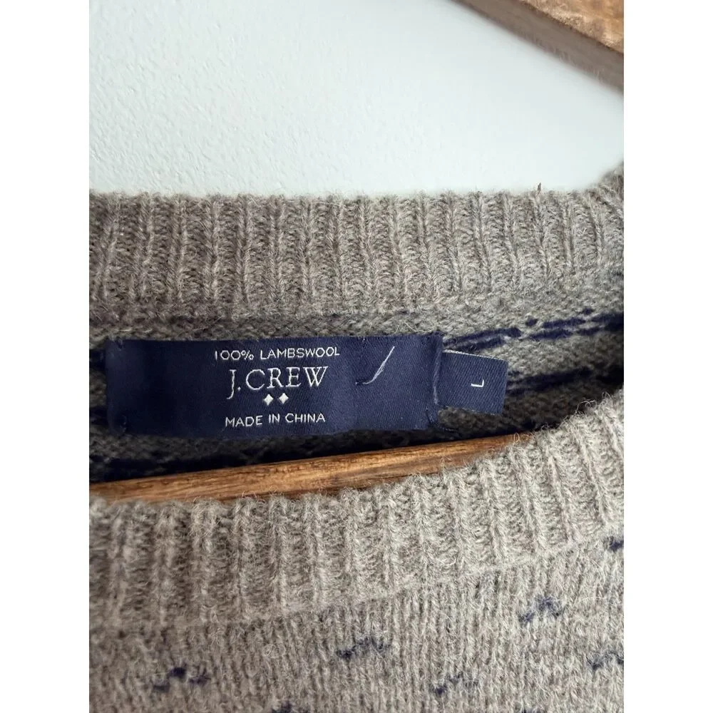 J.Crew 100% Lambswool Sweater Gray Blue Birdseye Crew Neck Men's Large